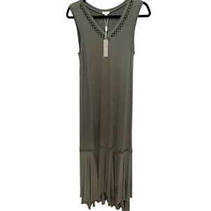 Spense Olive Green Sleeveless Embroidery Detail Flare Skirt Maxi Dress L NWT